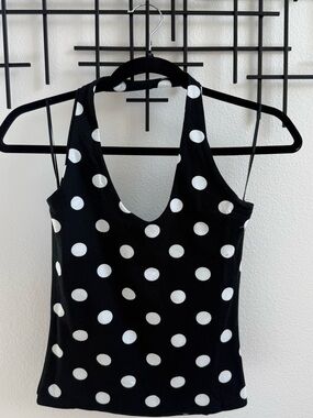 NWT Blenca Black White Polka Dot Halter Tank Top Women’s Size Small